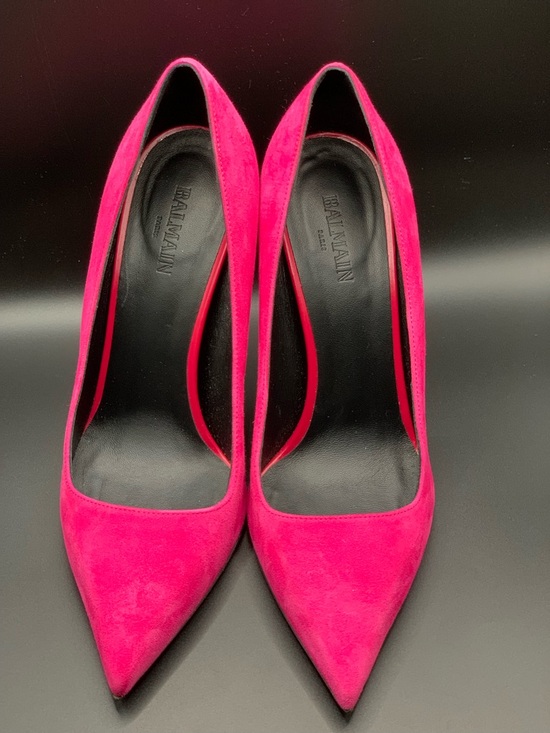 Balmain Shoes - Balmain 
Pink Suede Pointed Toe Heels Gold Hardware Pumps Size 38